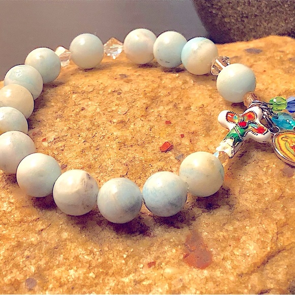❤️Amazonite Swarovski Crystal Stretch Bracelet📿Rosary ✝️ - Picture 2 of 9
